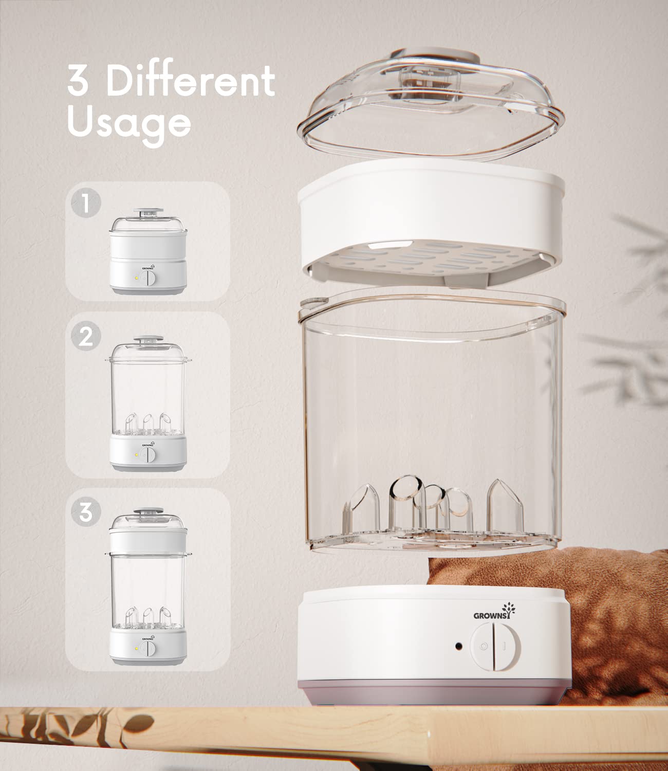 Detalle de Grownsy Baby Bottle Sterilizer 8-Minute Sterilization