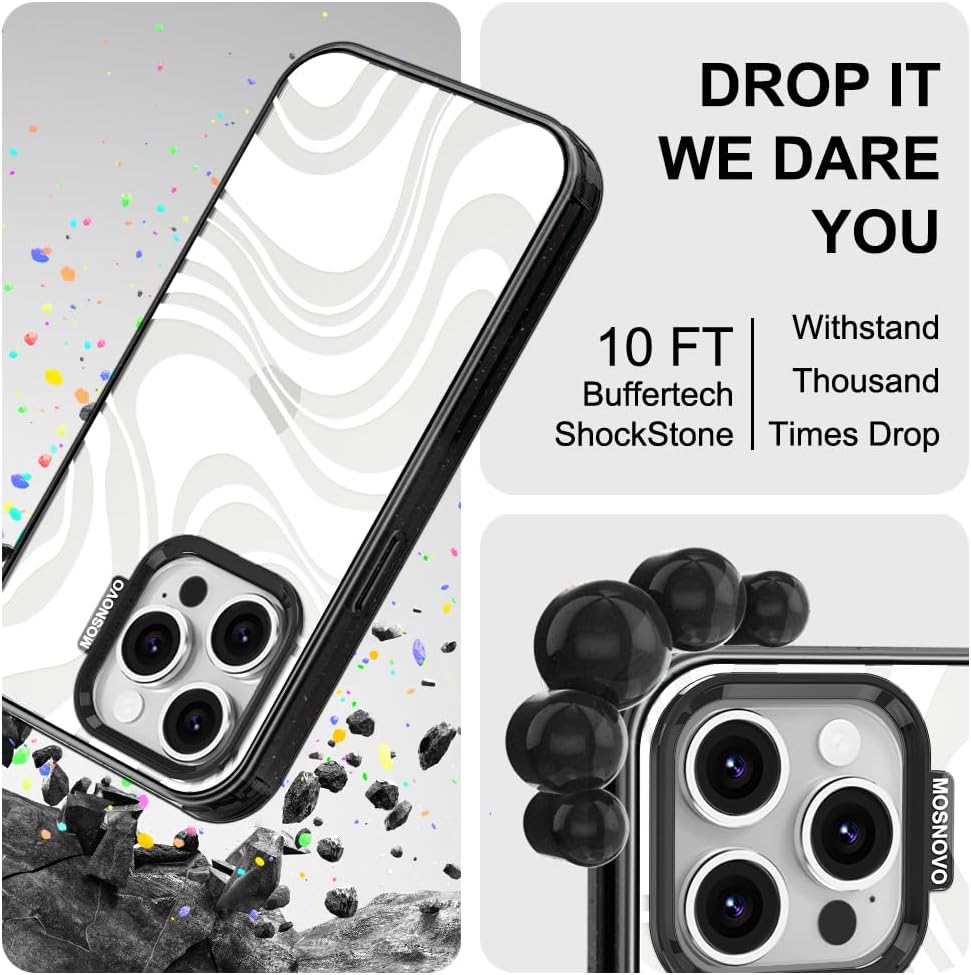 Detalle de MOSNOVO iPhone 16 Pro Case — Military-Grade Drop Protection, Dual-Layer Durability, Remolino White/Black Transparent