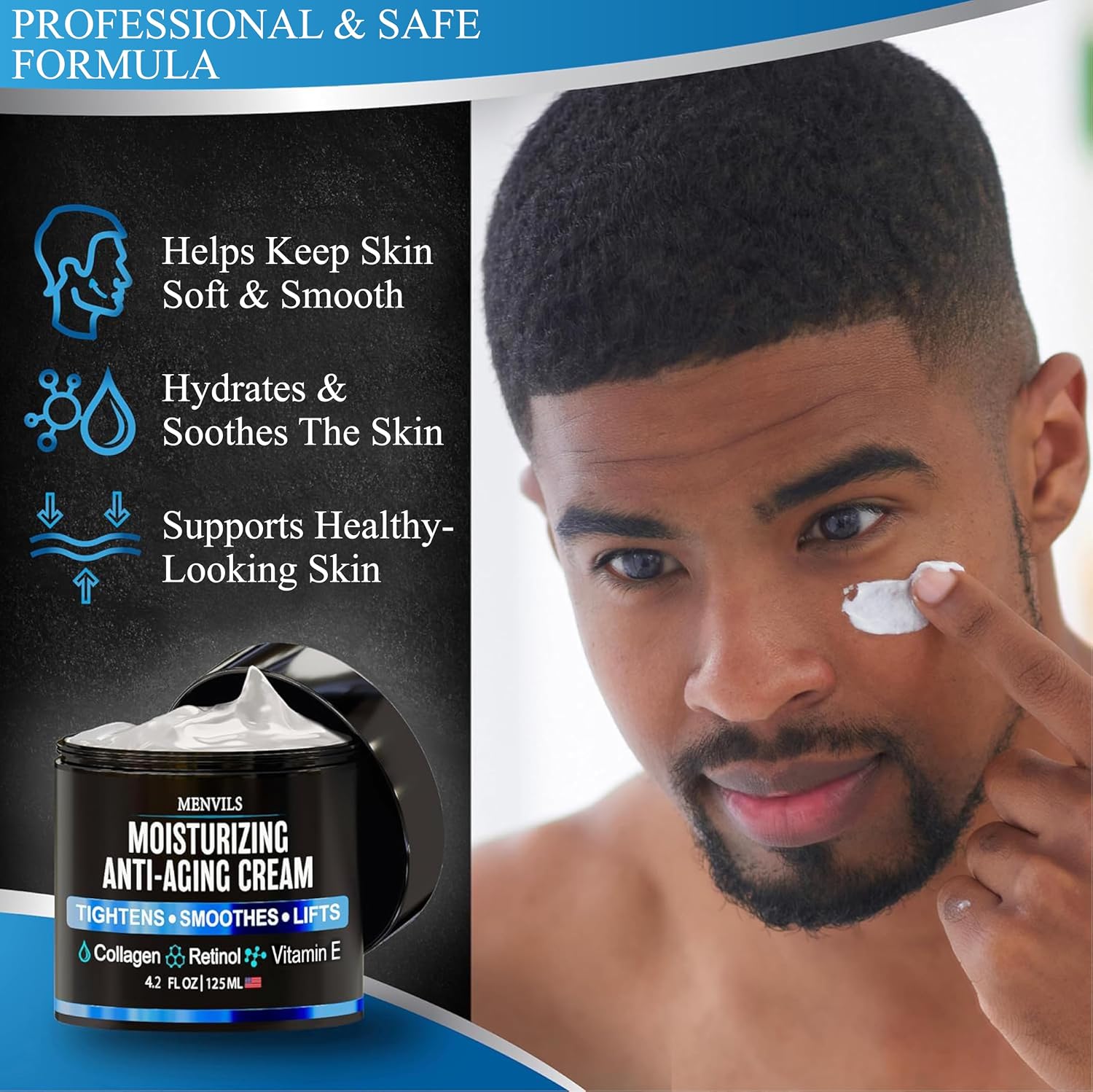 Detalle 2 de Menvils LPD44 Men’s Face Moisturizer Cream, Retinol, Collagen & Peptides, 4.2 oz