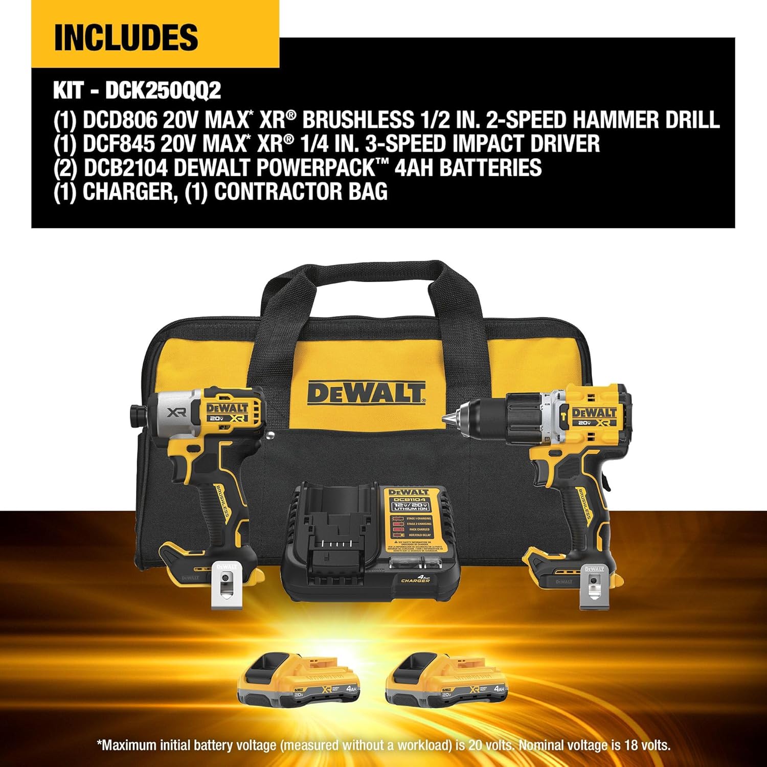 Detalle 2 de DEWALT Cordless Drill and Impact Driver Kit DCK250QQ2
