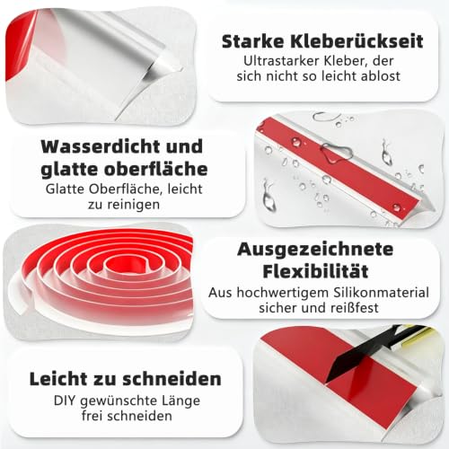 Thumbnail 4 de LAINIKE 5M Dusche Schwallschutzleiste – Selbstklebend, Transparent, Silikon Wasserstopper