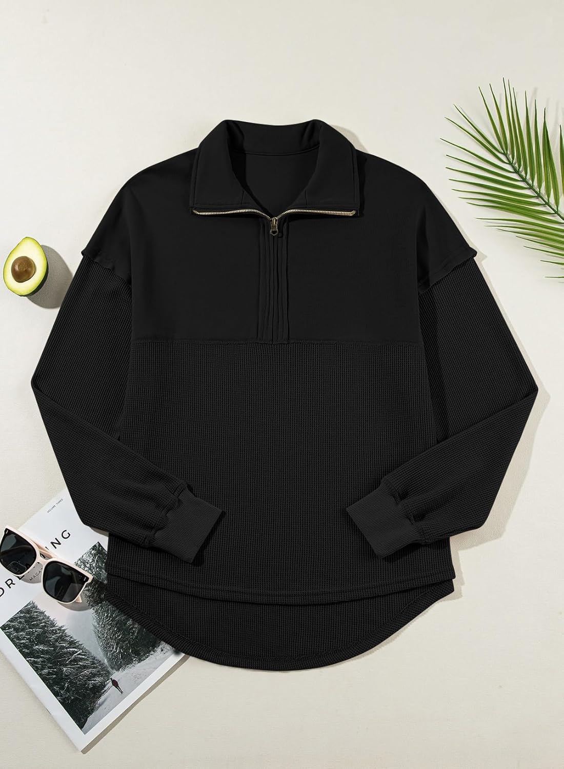 Detalle 2 de SHEWIN Women’s Waffle Knit Half-Zip Sweatshirt (Waffle Texture Pullover)
