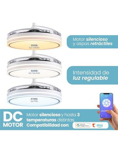 Thumbnail 3 de Jardin202 Ventilador de techo con aspas retráctiles, motor DC y WiFi (50 cm) con mando y luz LED regulable
