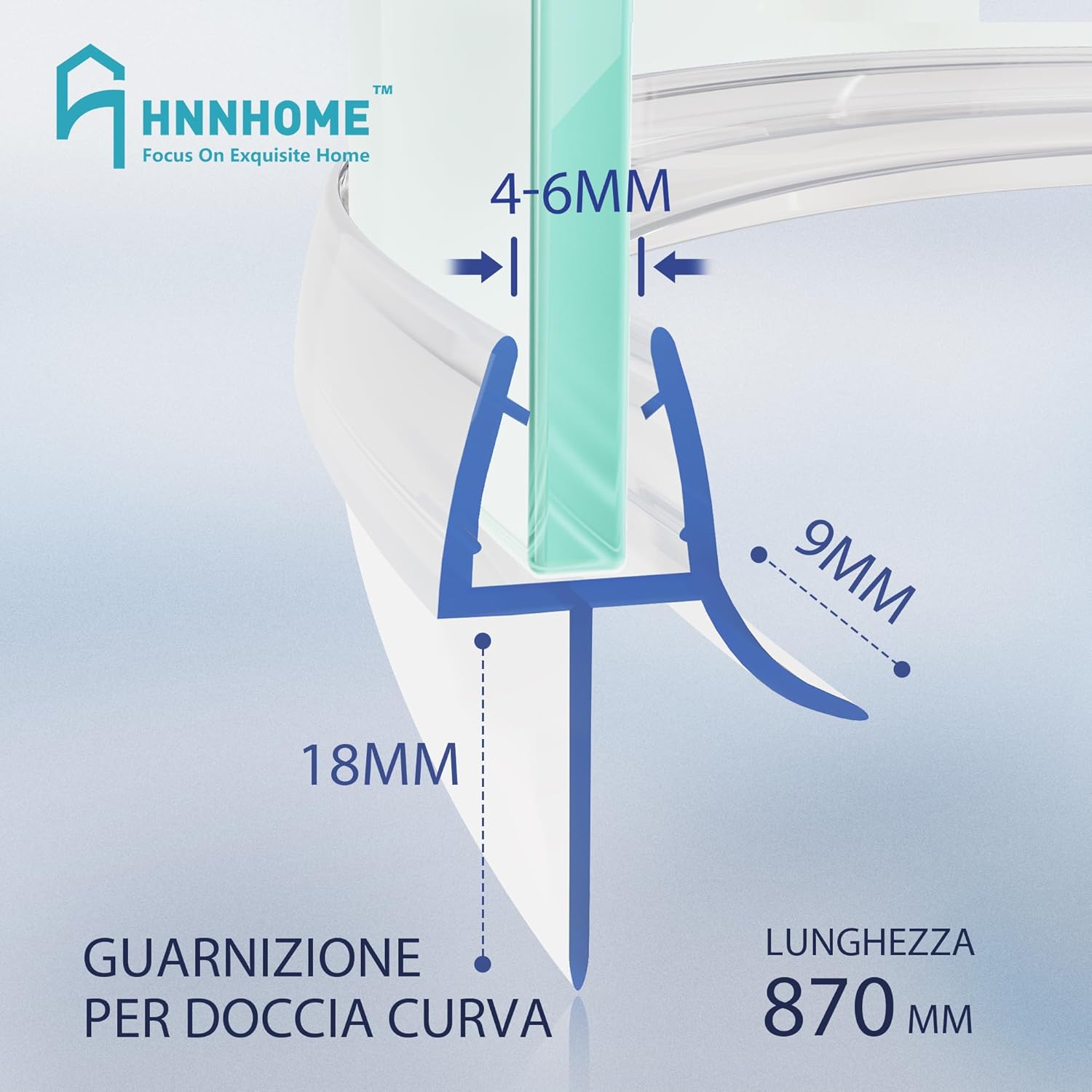 Thumbnail 3 de HNNHOME Striscia di tenuta in gomma pre-curvata, 870 mm, per vetro 4–6 mm (fino a 20 mm di distanza)