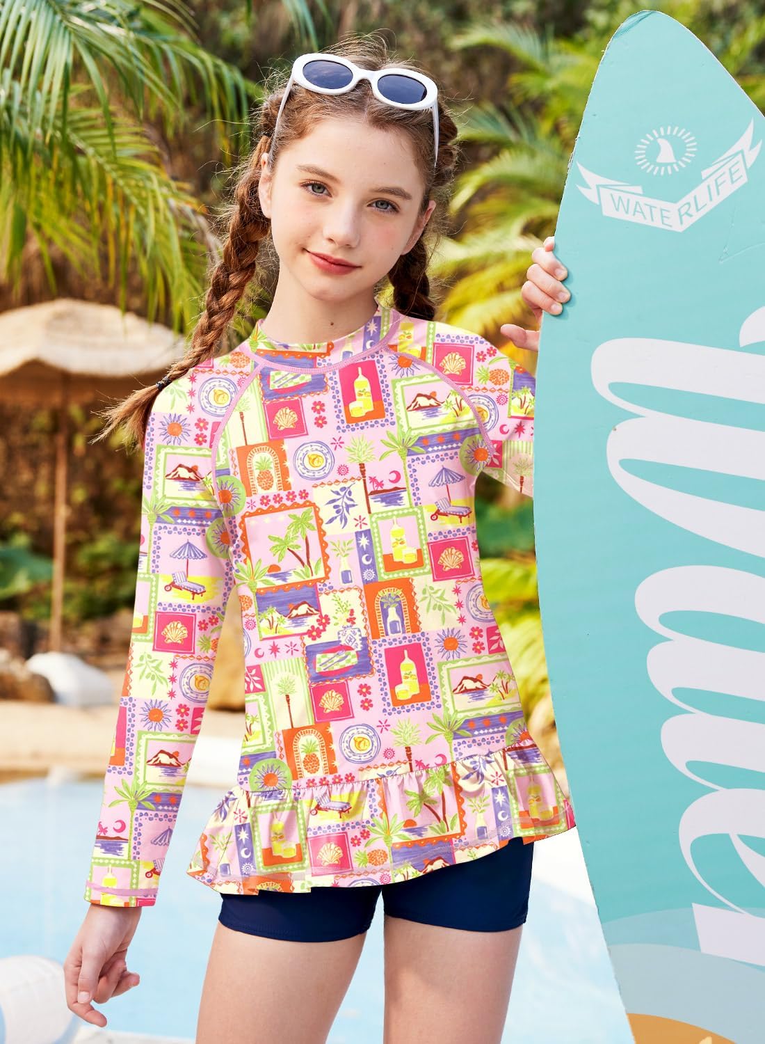 Thumbnail 3 de BesserBay Mädchen UV Shirt UPF 50+ Raglanärmel mit Rüschensaum (110–160) – Sonnenschutz fürs Wasser