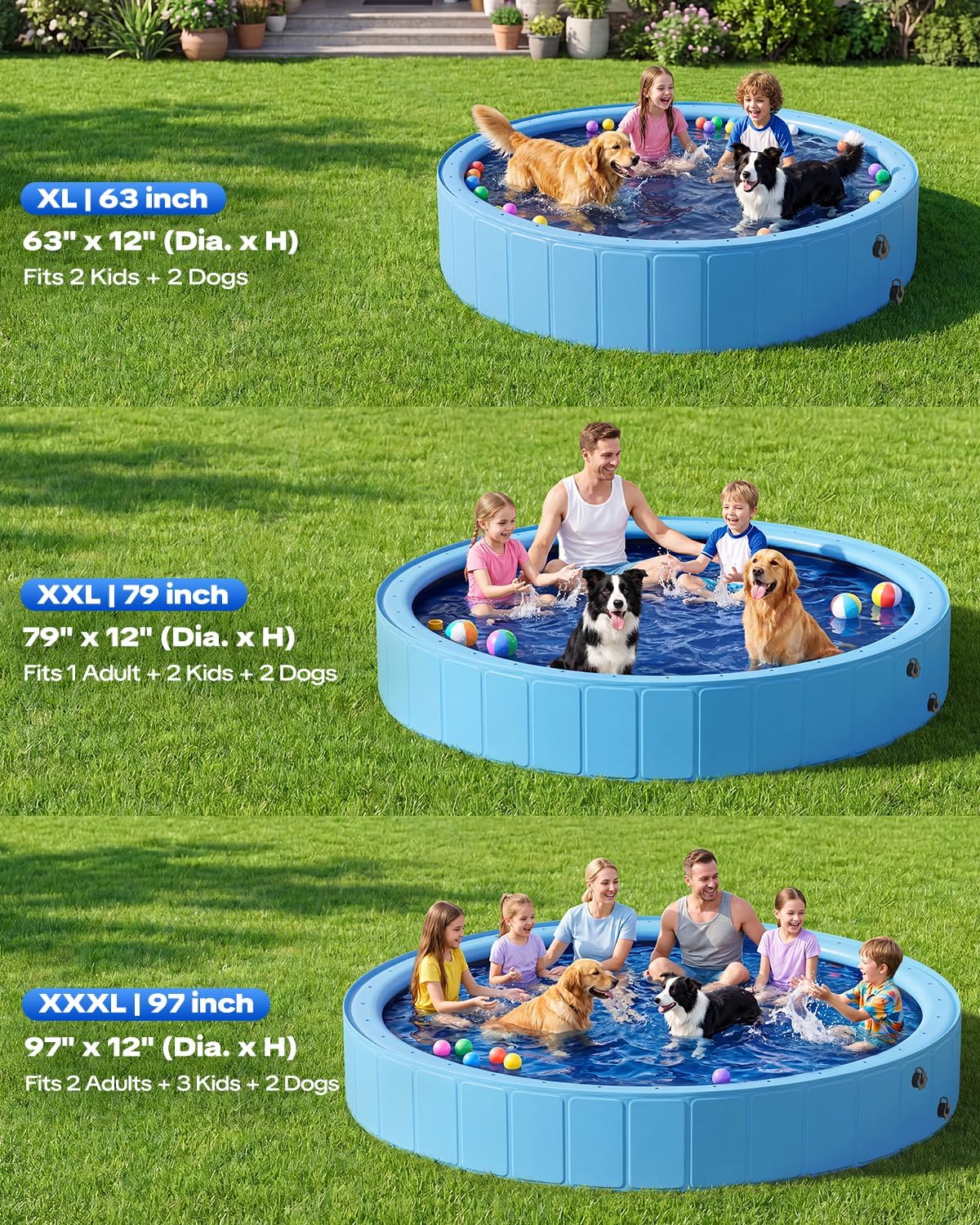 Detalle de Raxurt Dog Pool with Sprinkler (79-inch foldable PVC pet bath tub)