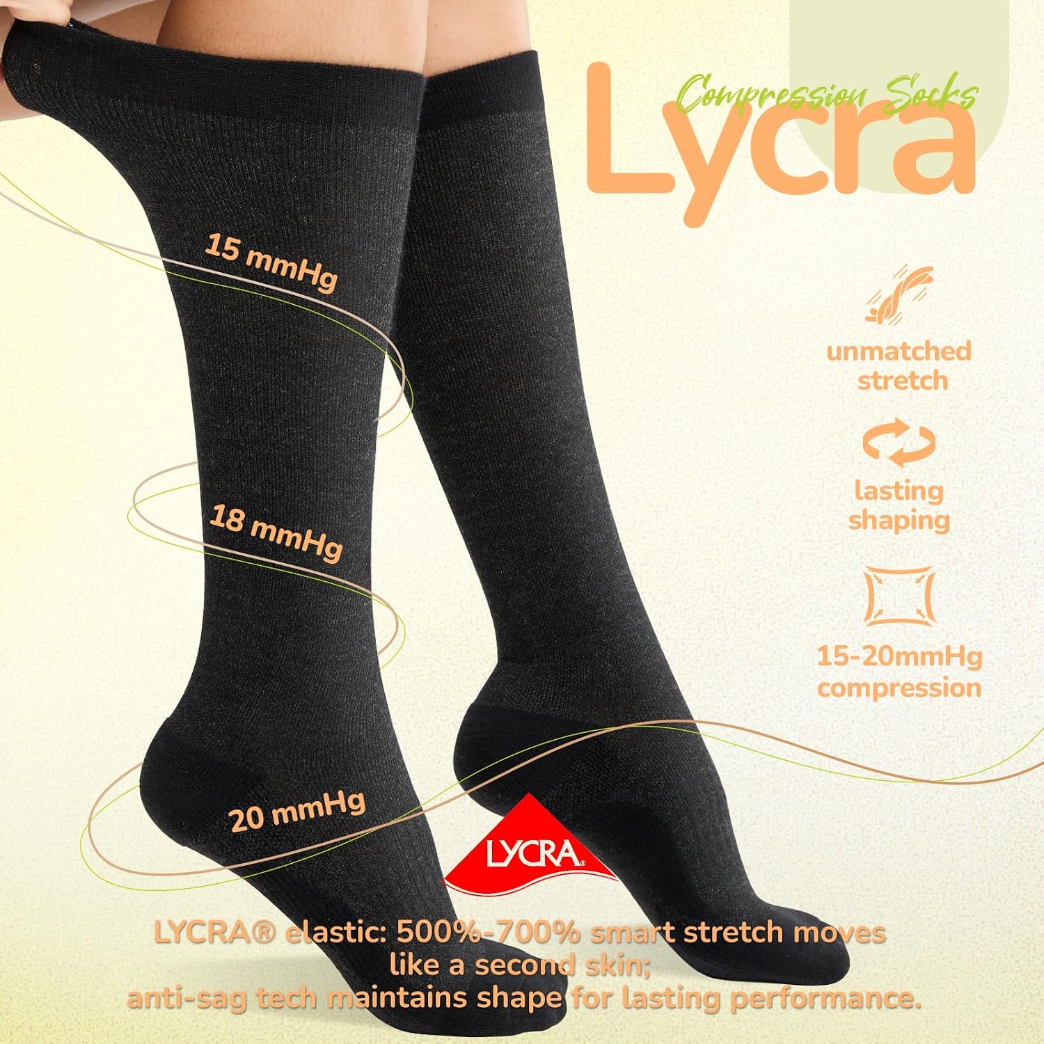 Detalle 1 de Iambamboo Merino Wool Compression Socks, 15-20 mmHg, Breathable Unisex