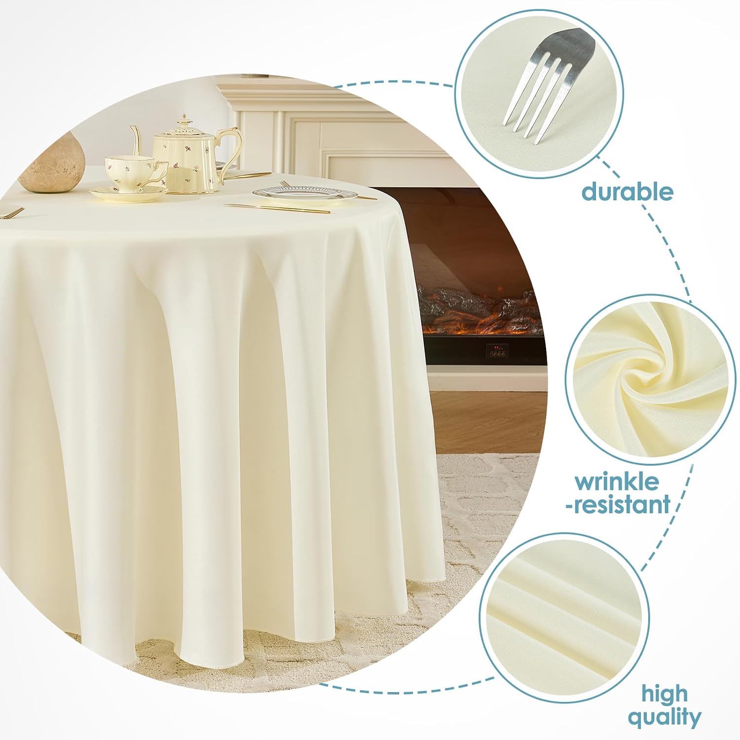 Detalle de VidaFete 10-Pack 120-Inch Round Polyester Tablecloth (Ivory) for Dining, Parties & Weddings