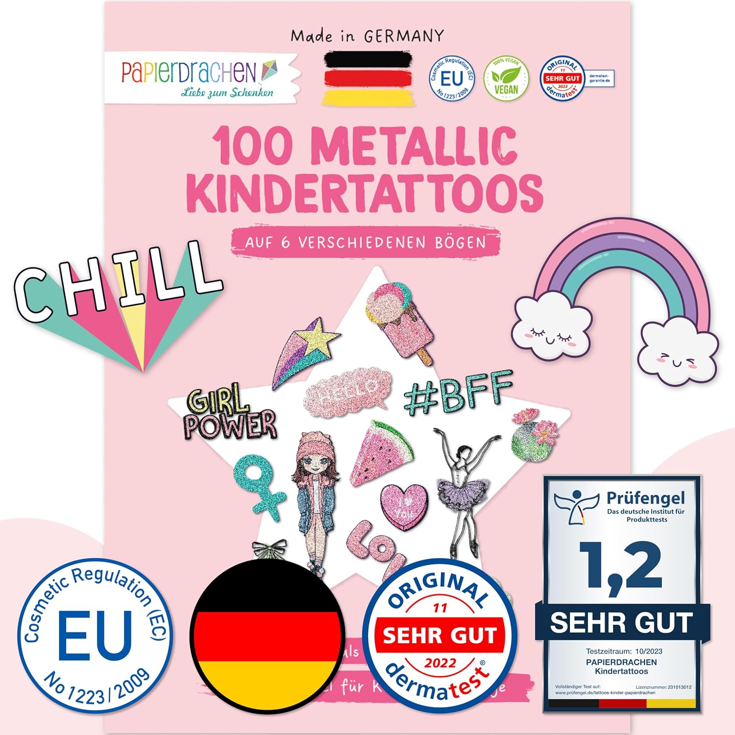 Detalle de Papierdrachen Metallic-Tattoos für Kinder 100
