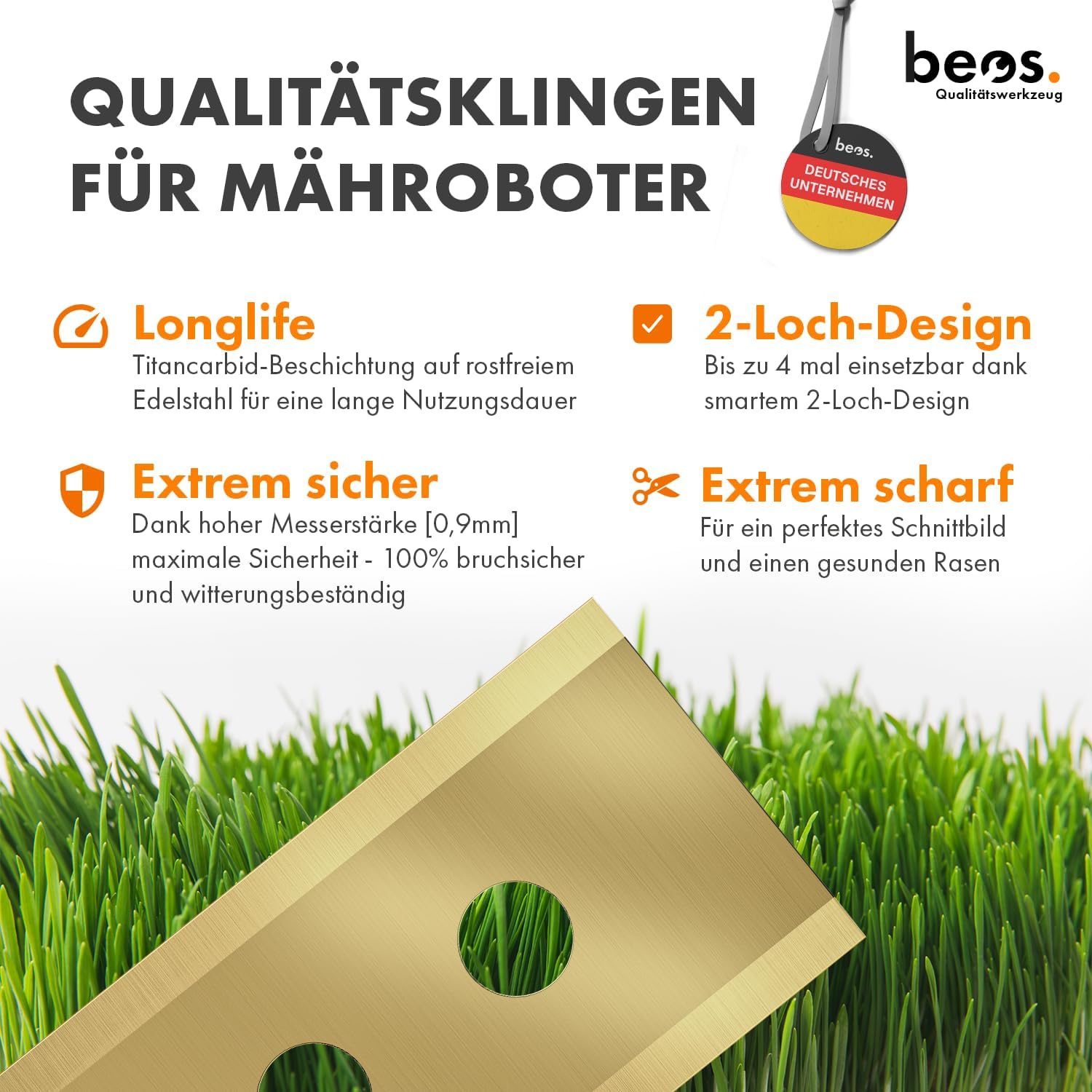 Detalle de BEOS 36x Premium Titan Ersatzmesser + Schrauben mit Sicherung – kompatibel mit Mammotion LUBA, LUBA 2, YUKA, LUBA Mini & YUKA Mini