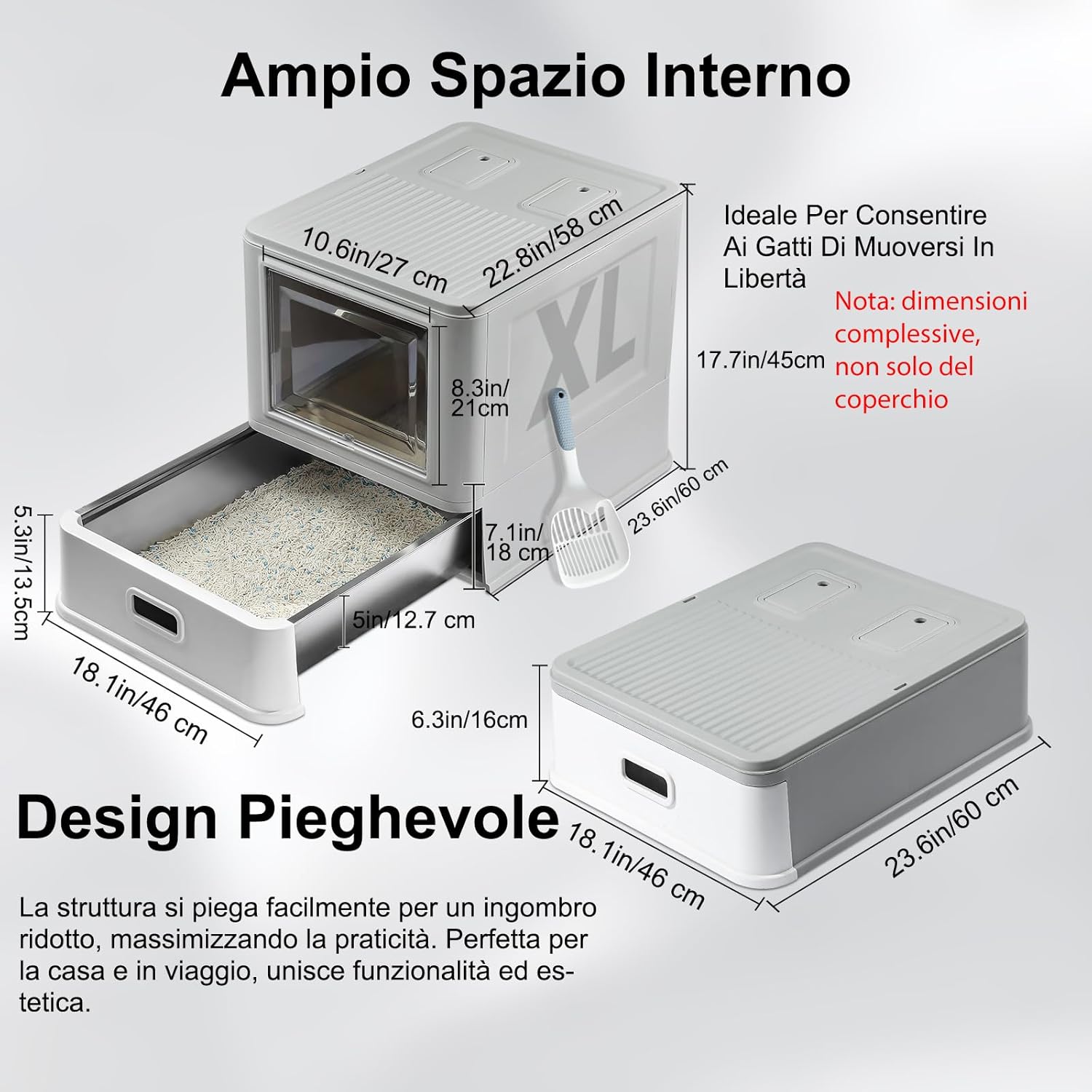 Thumbnail 6 de Marchul XL Lettiera per gatti grande in acciaio inox con coperchio, cassetto estraibile e tappetino: design chiuso per odori contenuti