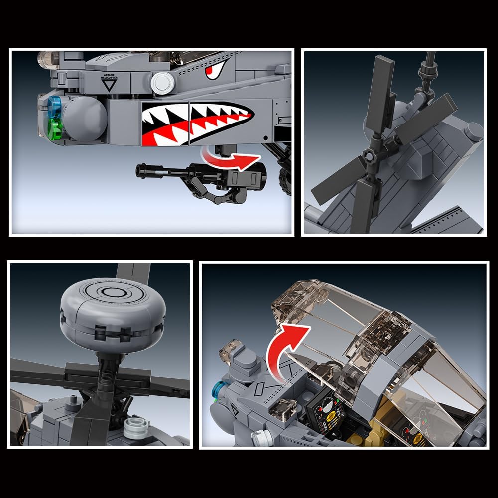 Detalle 2 de MISINI M8023 AH-64 Apache Langbogen Blockset im Maßstab 1:35 (1.383 Teile)