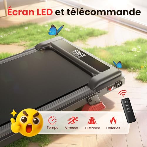 Detalle de HomeFitnessCode Tapis de Course 3 en 1 avec Pente 7% – Modèle Rose, 2,5 CV, Silent et pliable