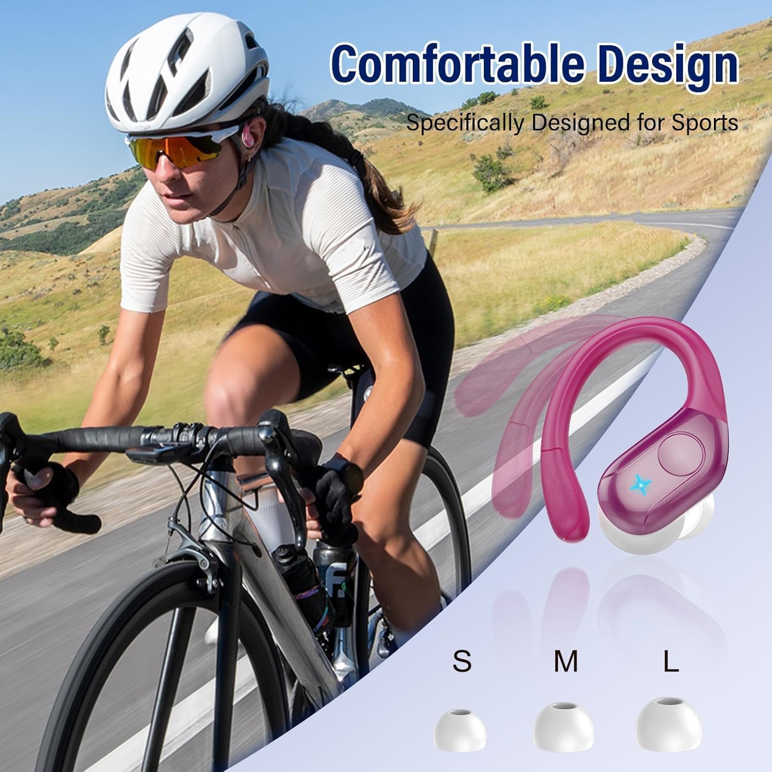 Detalle de Qecnato T12 Wireless Earbuds, Bluetooth 5.4, 75-Hour Battery, Ear Hooks