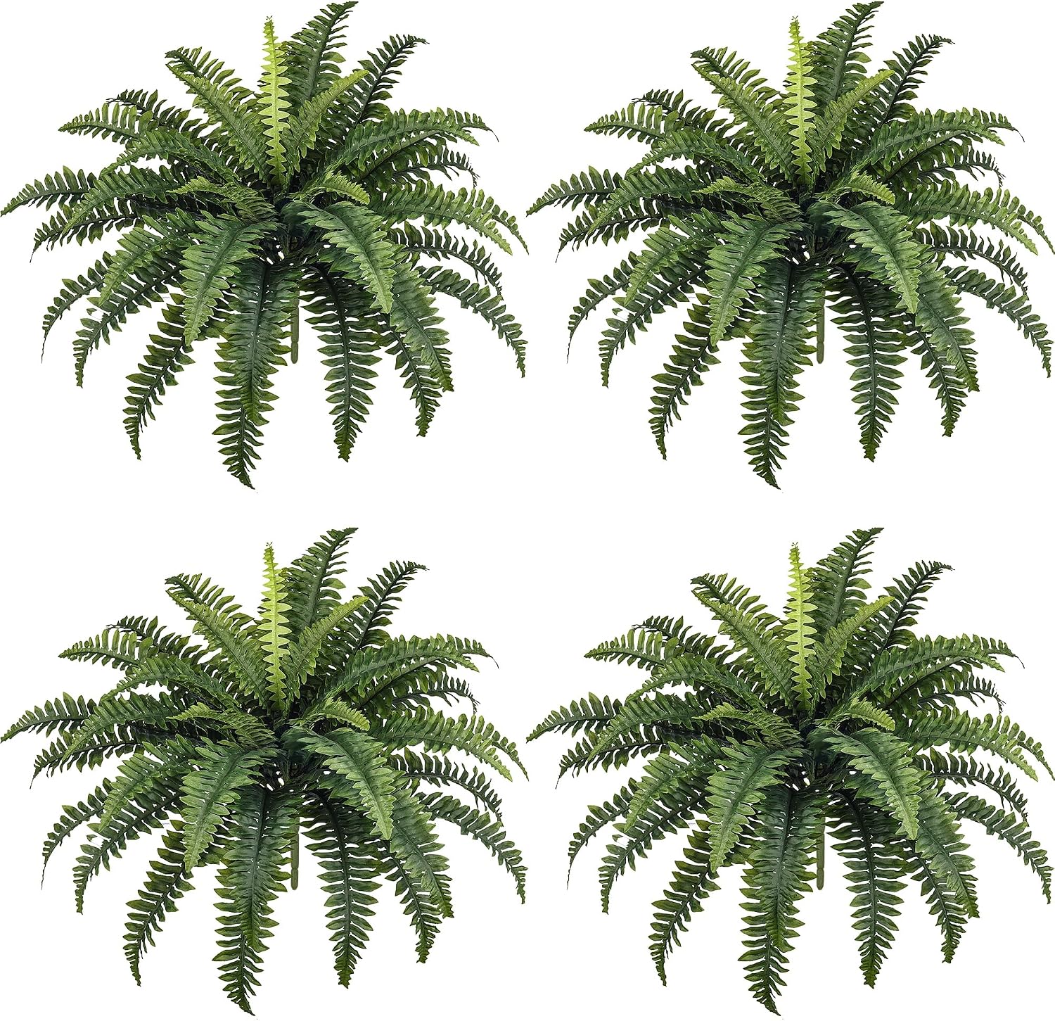 Detalle de FOREST PRINCE 35" Fake Boston Ferns — Four 23-Inch Bundles with 39 Fronds Each for Outdoor Decor
