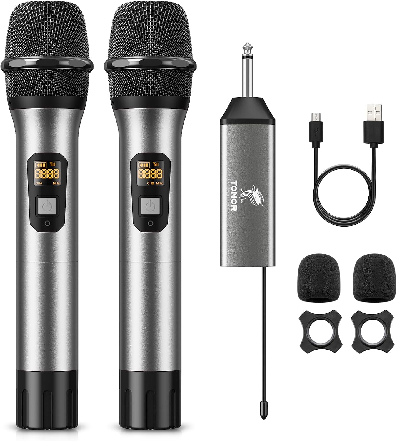Detalle de TONOR TW-630 Dual UHF Wireless Microphone System with Metal Mics