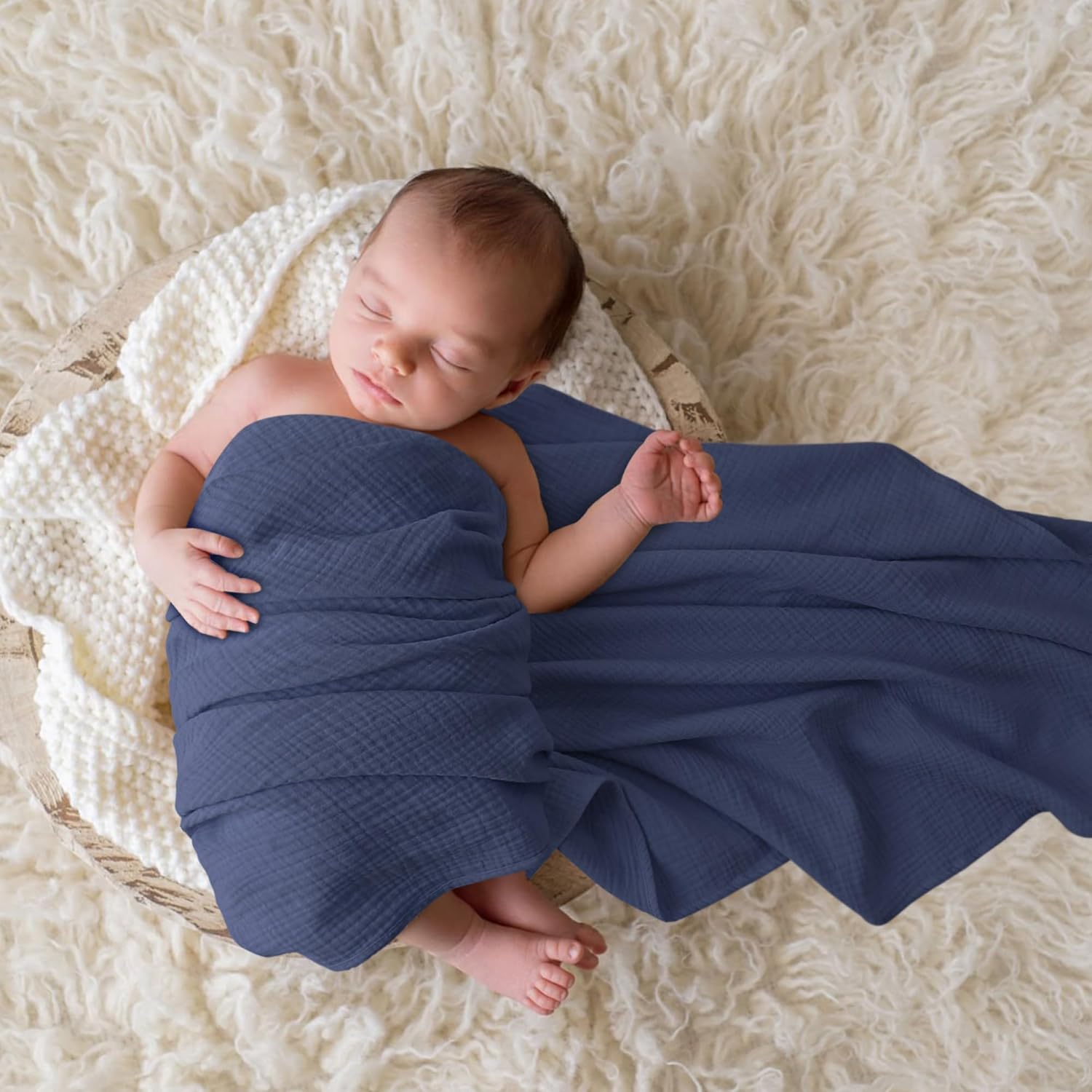 Thumbnail 4 de bearmoss Muslin Swaddle Blankets – 100% Cotton, 96x100 cm, 3 Pack (Blue Moon)