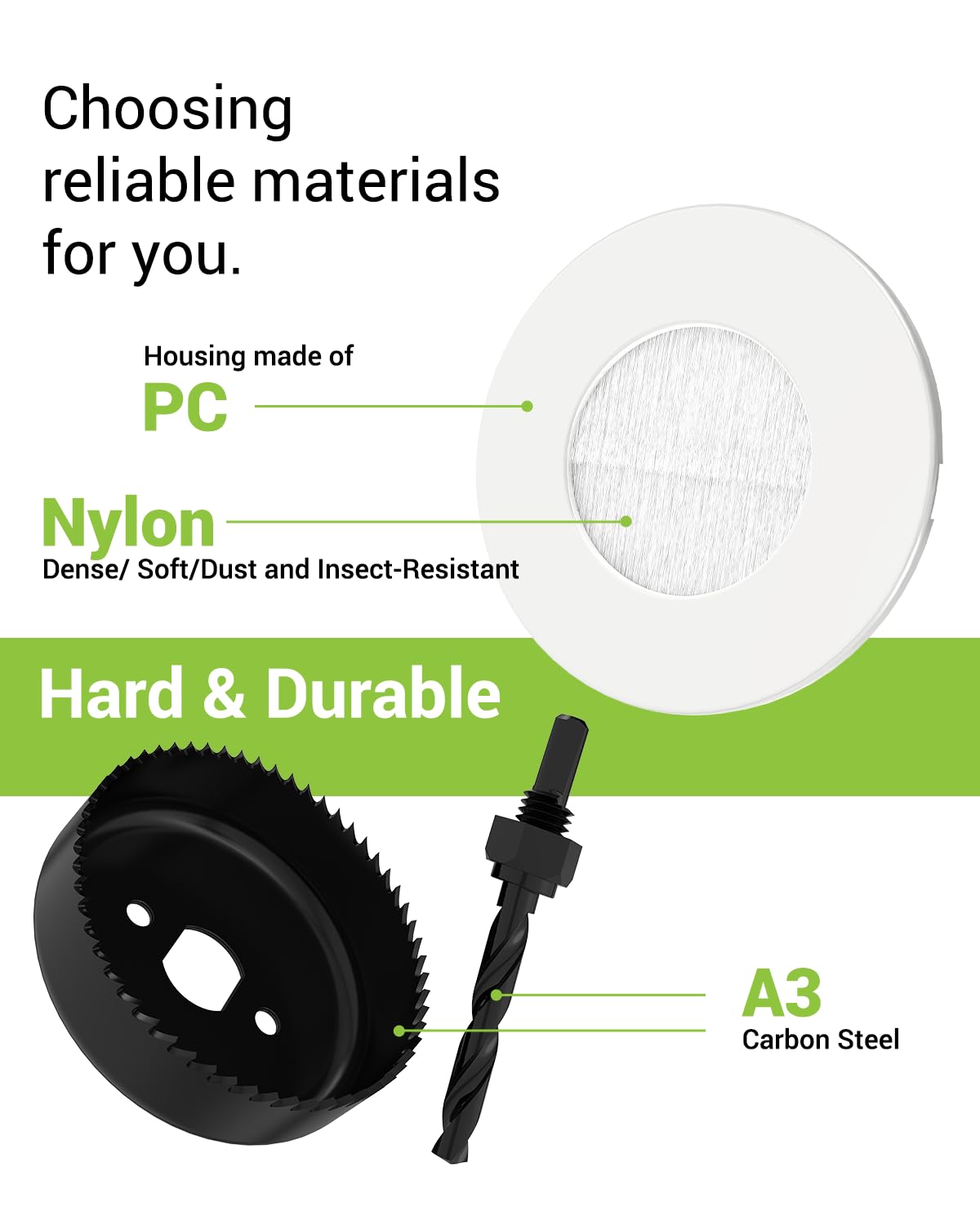 Detalle de LEENUE TV Cable Hider for Wall Mounted TVs (2-Pack) – Slim Round Brush Grommet with Hole Saw, White