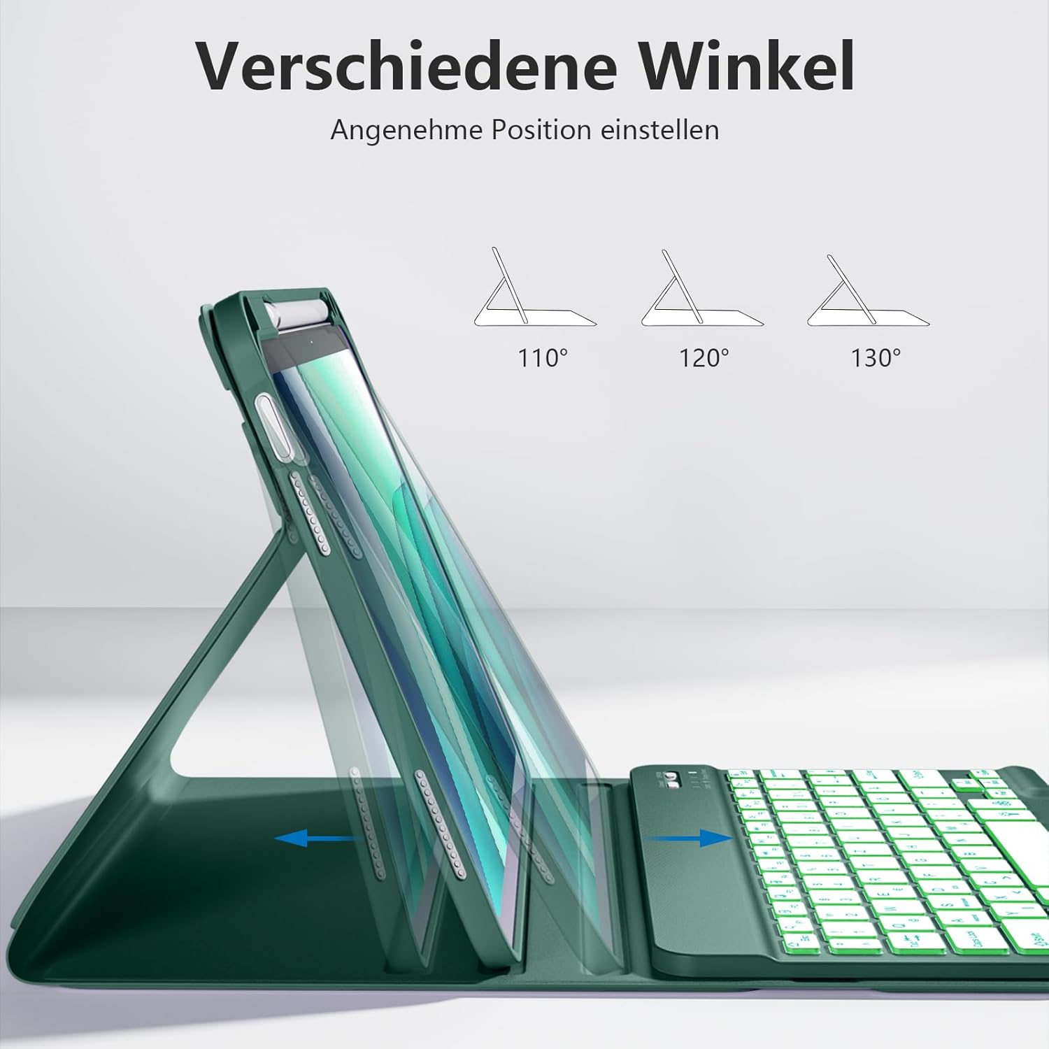 Thumbnail 4 de drivego Hülle mit Tastatur für iPad 11. & 10. Generation (A16/A10) – 7-farbige Beleuchtung, magnetisches Tastatur-Design, Stifthalter