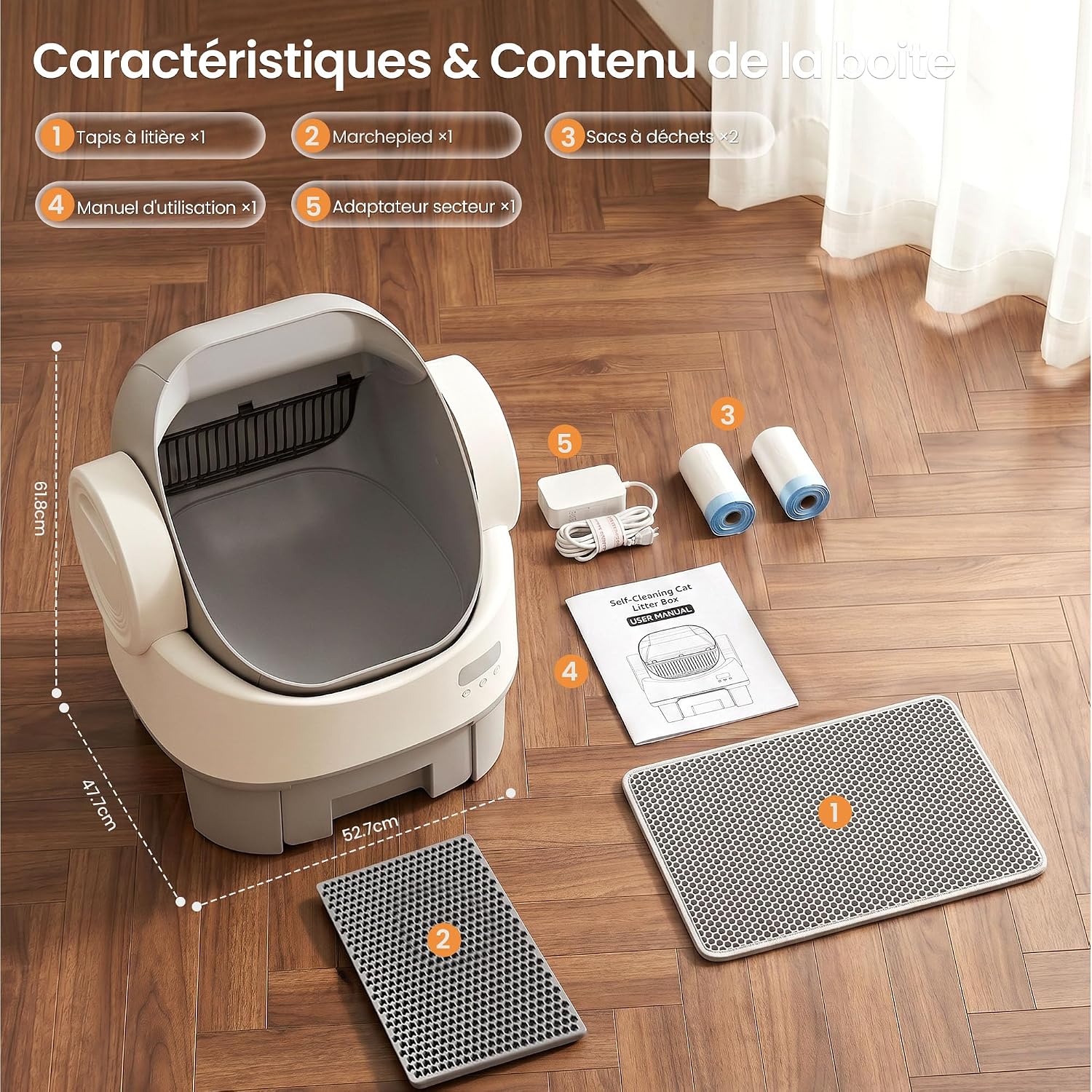 Thumbnail 6 de JUMMICO Litiere Auto Nettoyante XXL – Pilotage par appli, 12 L, 6 capteurs et ouverture ouverte
