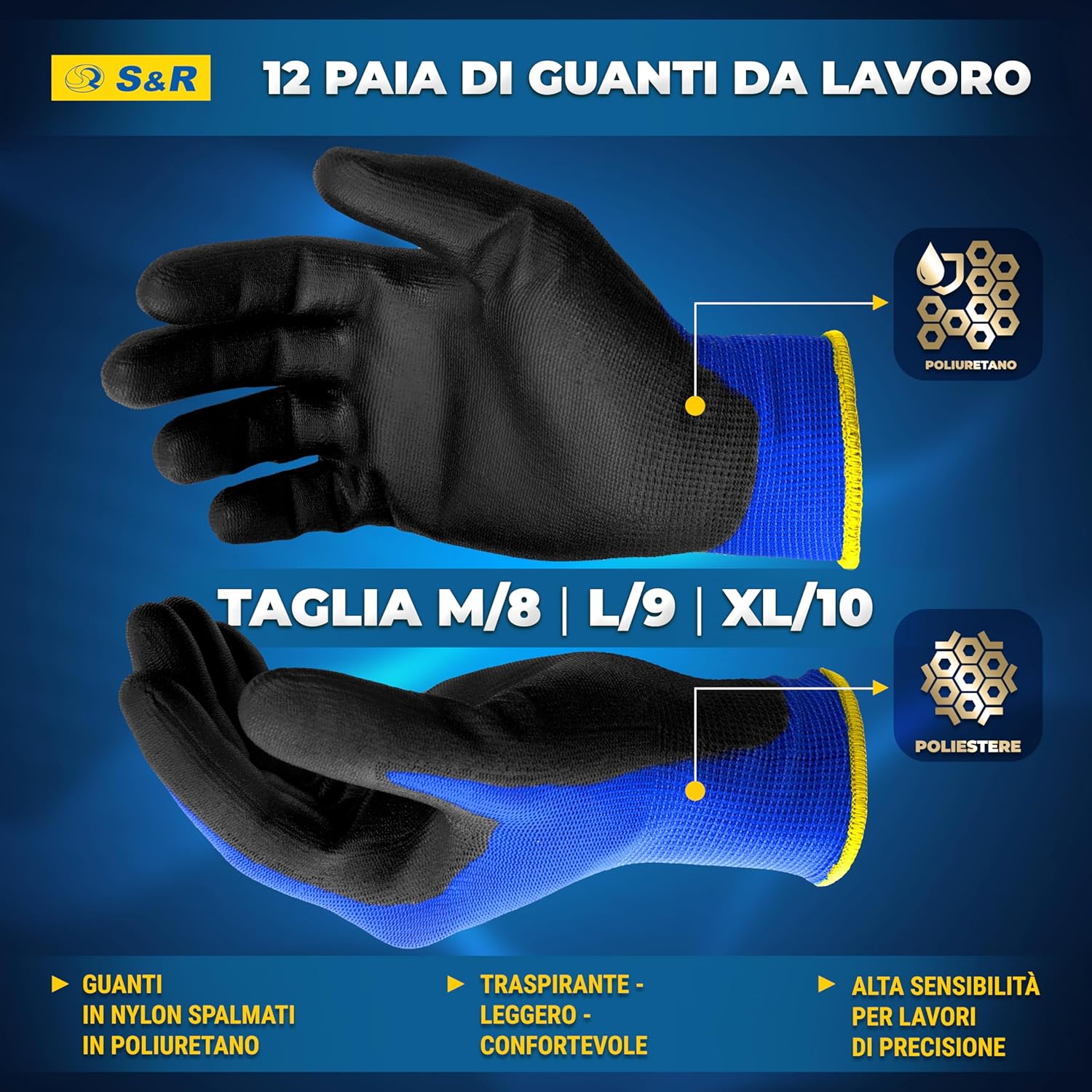 Thumbnail 1 de Guanti da Lavoro S&R Taglia 8 12 Paia 🧤