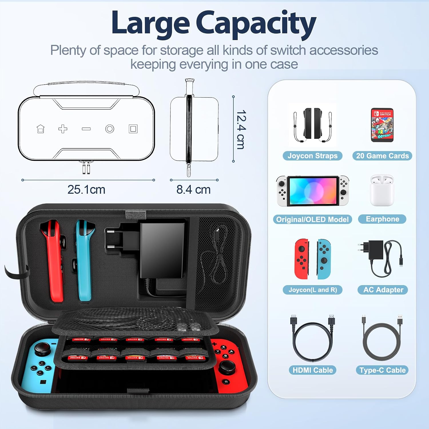 Detalle de OIVO Switch Tasche für Nintendo Switch / OLED – Großzügige Hartschale mit Platz für 20 Spiele und Zubehör