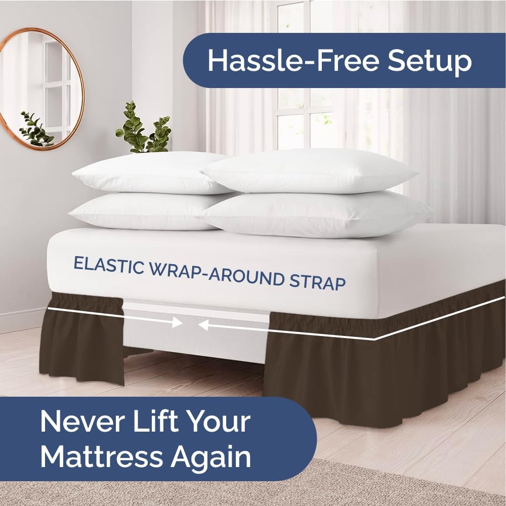 Thumbnail 1 de Wrap Around Dust Ruffle Bed Skirt - Brown for Full Size Beds (18 Inch Drop) with Elastic Wrap
