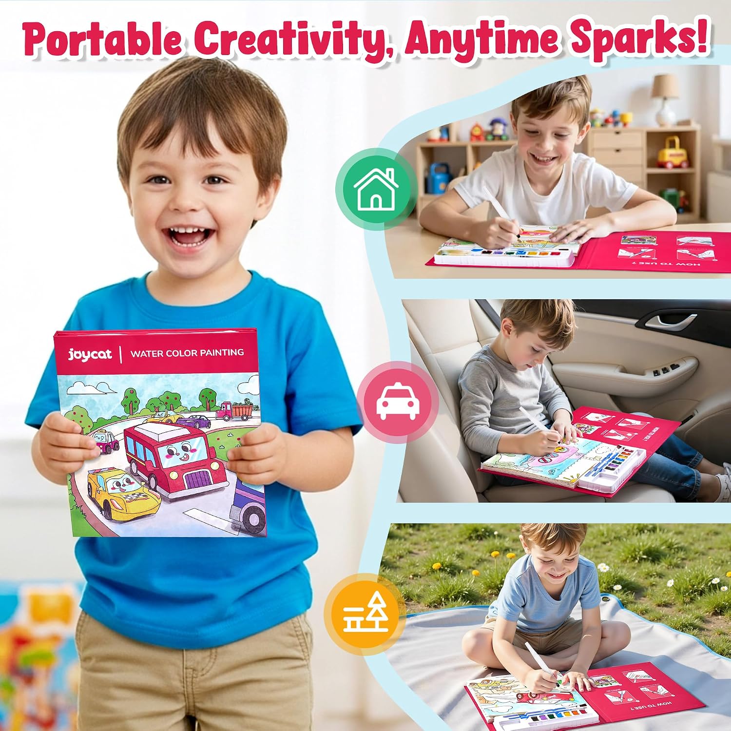 Detalle 2 de JoyCat paint-with-water colouring books set (Transportation) for kids aged 3–8