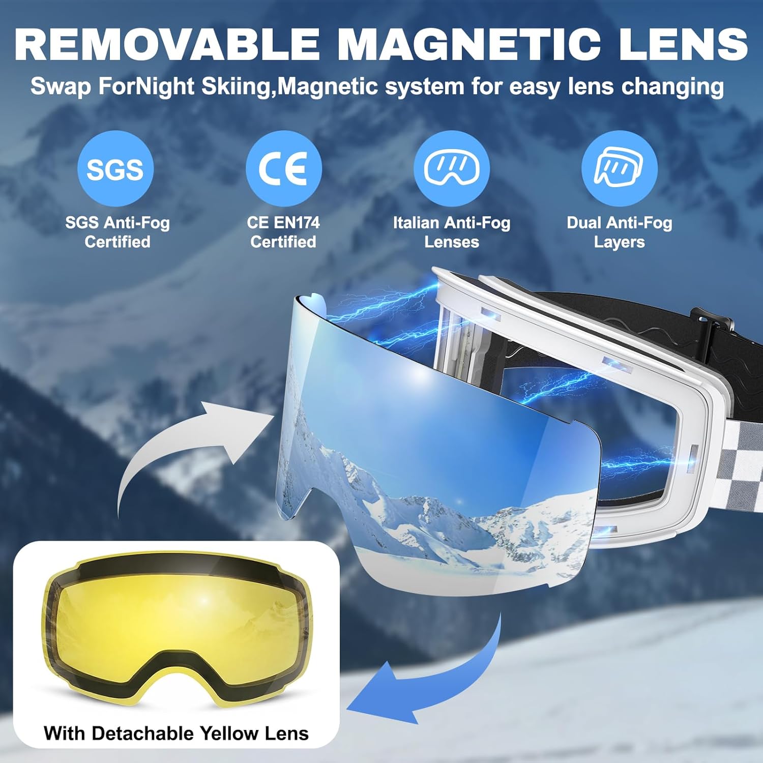 Thumbnail 1 de DOMOR Kit de Lunettes de Ski Magnétique avec 2 écrans détachables