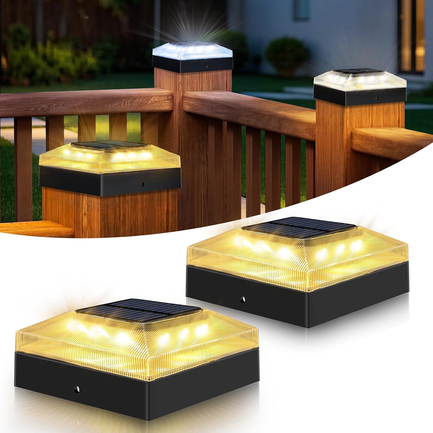 Detalle de vighep 4x4 Solar Post Cap Lights, 2-Pack, 3 Colour Modes, IP65