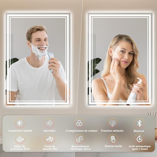 Detalle de Archaluxe Miroir de salle de bain LED 140 x 70 cm avec Bluetooth, anti-buée et 3 couleurs + dimmable