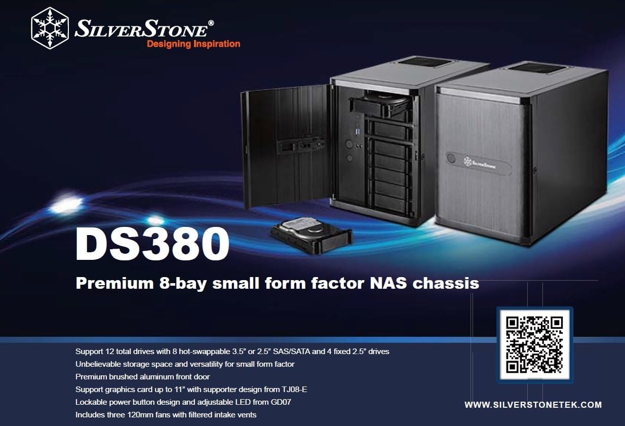 Detalle de SilverStone SST-DS380 – obudowa Mini-ITX na 12 dysków, hot-swap, czarna