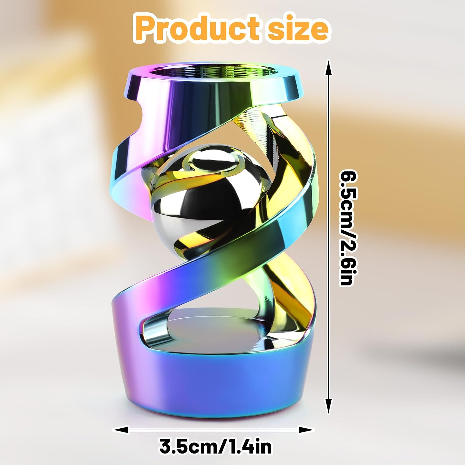 Detalle 2 de DOLASEV Upgraded Kinetic Desk Toys (Rainbow) — Metal fidget spinning toy for stress and focus