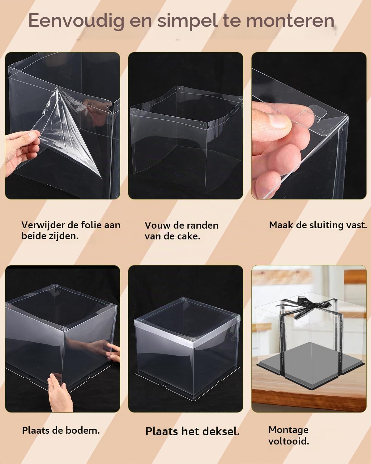 Thumbnail 5 de Azyvum transparante taartdozen 30 x 30 x 25 cm, set van 2 met witte linten