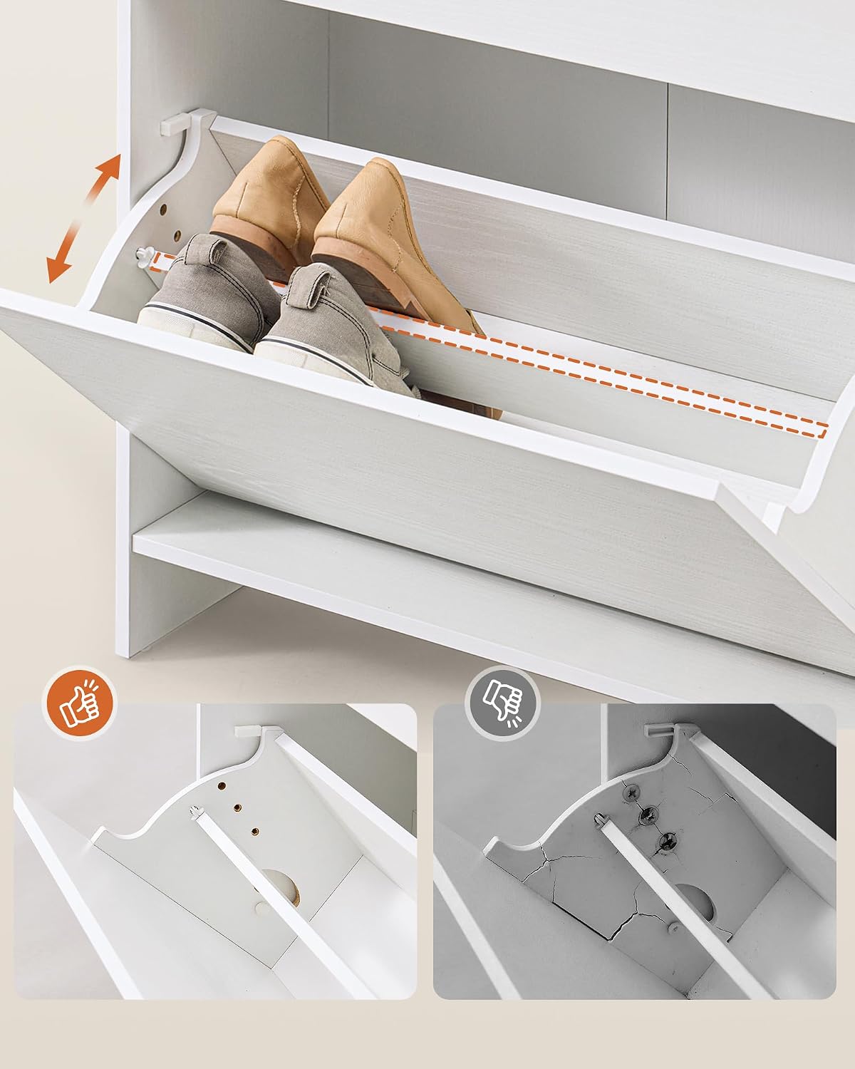 Detalle de SONGMICS HOME KADIN LBC228WE01 Shoe Cabinet, Tool-Free with 2 Flip Doors