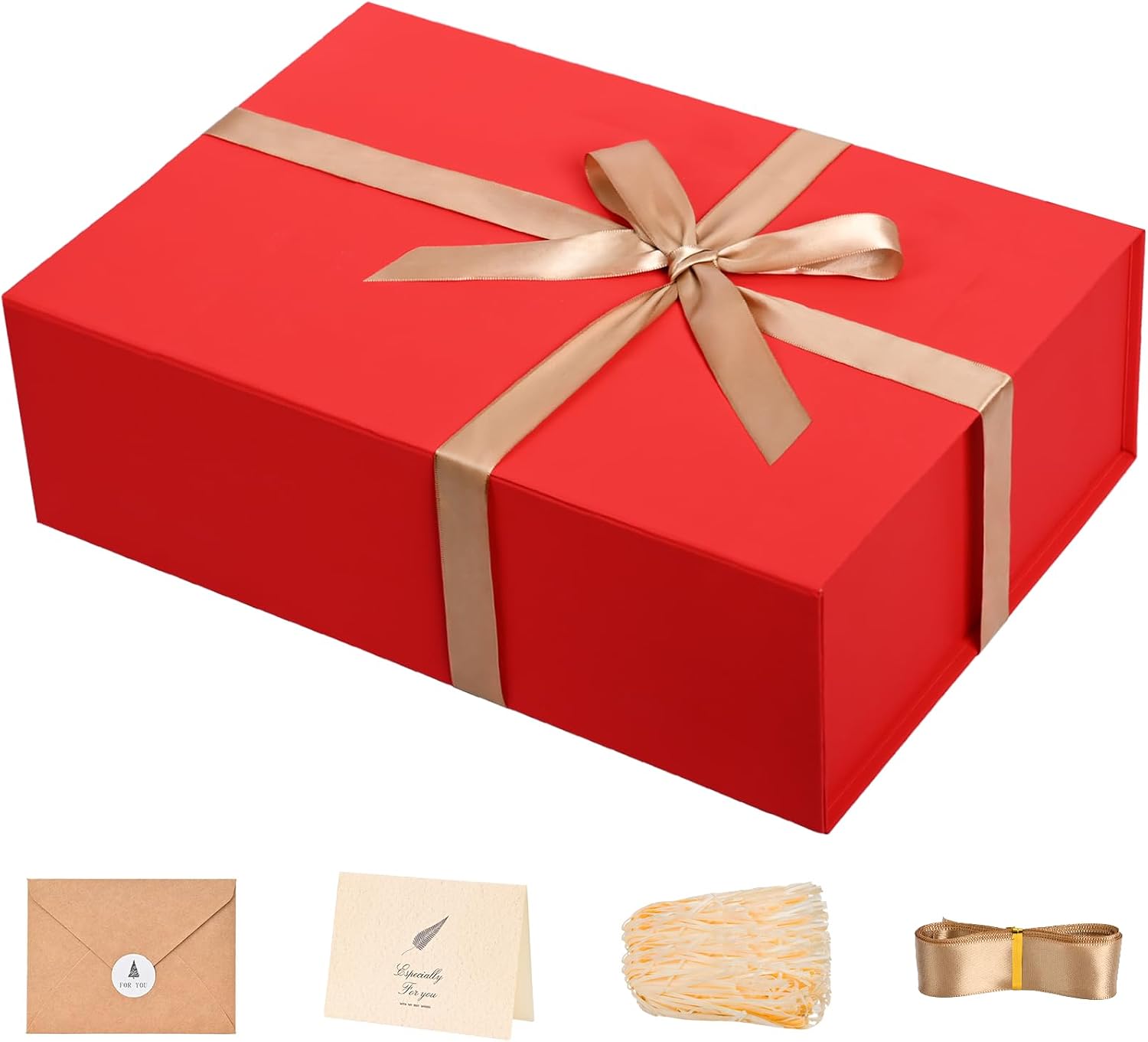 Detalle de LIFELUM Red Christmas Gift Box 13.85 x 8.35 x 4.45 inches – Magnetic Closure, Reusable Large Gift Box