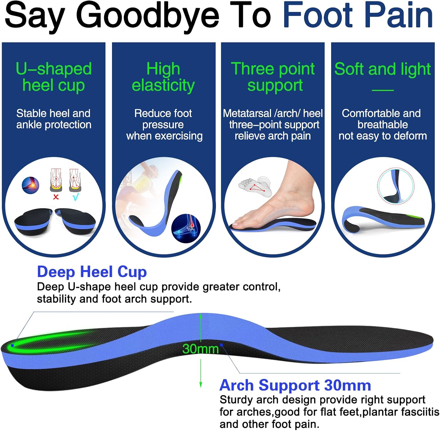 Detalle de Orthotic Insole with Arch Support for Overpronation and Plantar Fasciitis (Trimable Size) — Men and Women, UK Fit