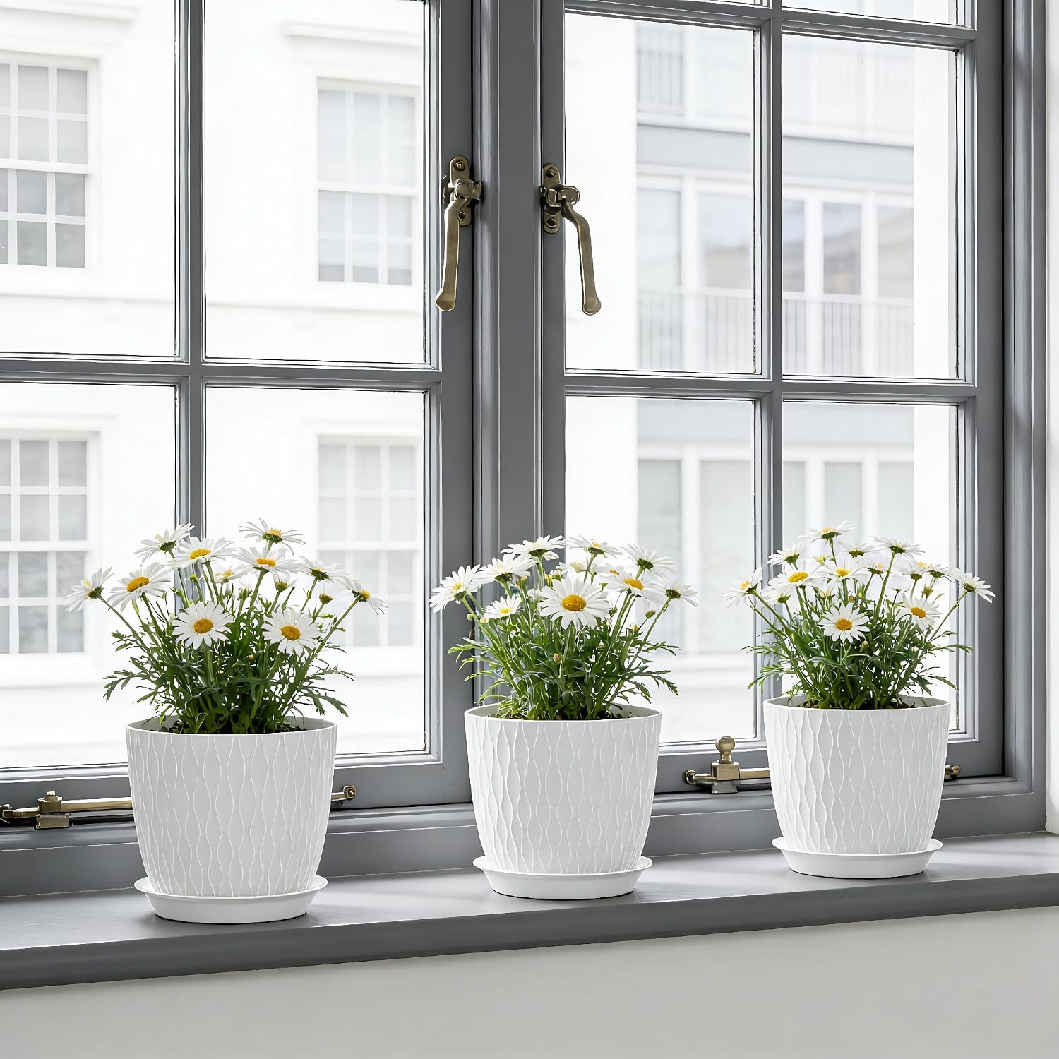 Detalle 2 de Homeuouz Stripe Groove Plant Pots 5 Pack 20cm