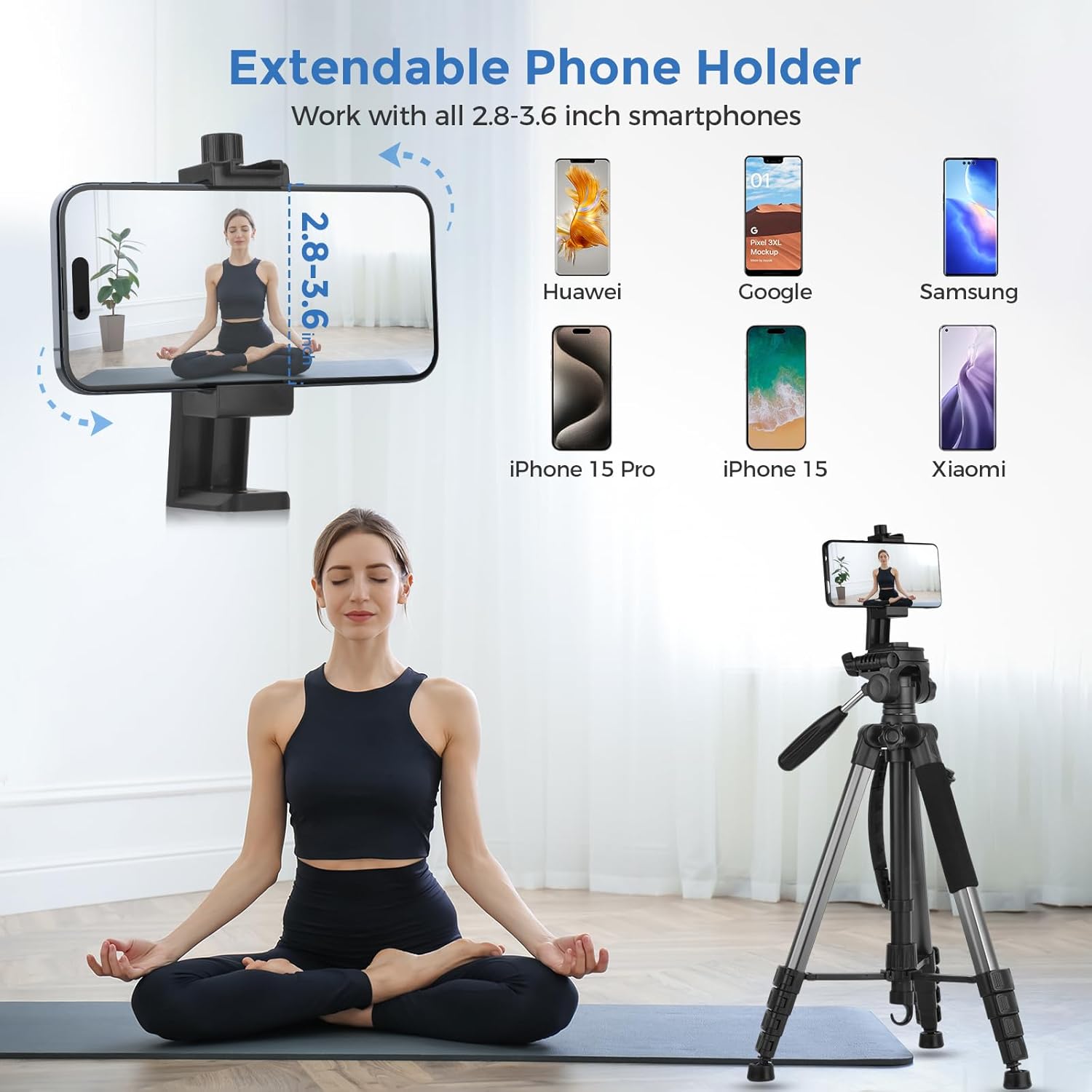 Detalle de LINKCOOL 74 Inch Tall Aluminum Camera Tripod Stand with Detachable Head and Phone Mount – Titanium Grey