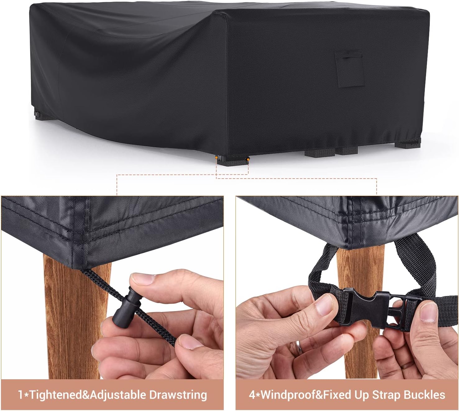 Detalle de Mrrihand Rectangular-1 Patio Furniture Cover, 107 x 81 x 27.9 in, Black