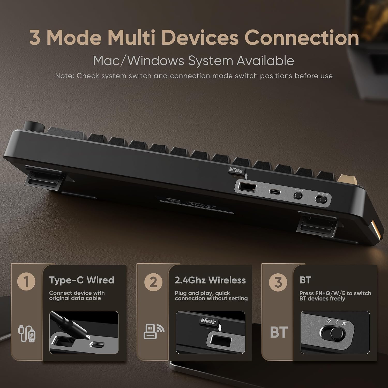 Thumbnail 3 de RedThunder K65 Wireless Mechanical Keyboard: 65% Tri-Mode, Gasket Structure, CNC Knob
