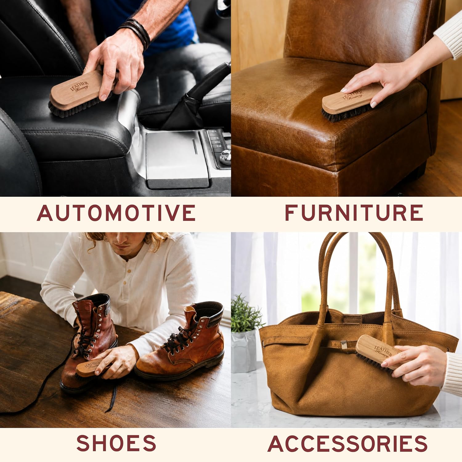 Detalle de Leather Honey LHBRUSH Horsehair Brush for Leather, Vinyl & Shoe Care