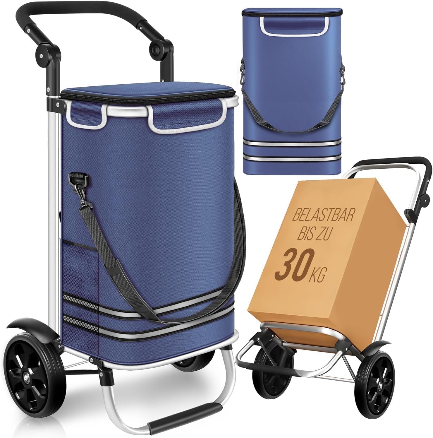 Detalle de Dimono hopfällbar shoppingvagn, 56 liter, med kylfack och avtagbar väska