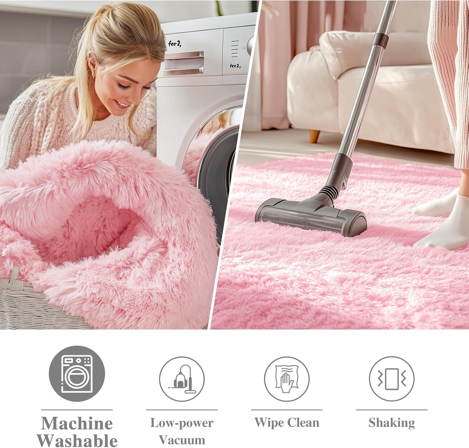 Thumbnail 1 de OLANLY Pink Round Rug for Bedroom: Machine Washable, 4 ft Circle with Plush 1.4-Inch Pile