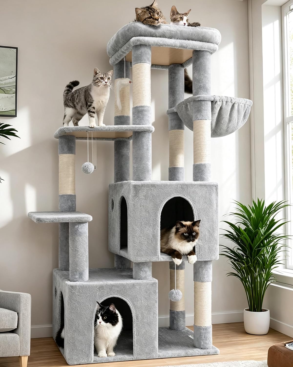 Detalle de Globlazer F61 61-Inch Cat Tree for Large Cats with Sisal Posts and Two Condos