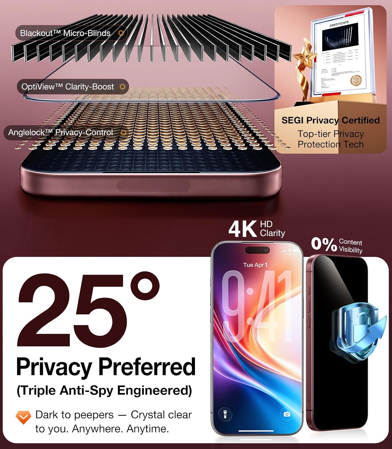 Thumbnail 3 de UltraGlass iPhone 18 Pro Privacy Screen Protector, 2-Pack, 9H Tempered Glass