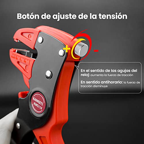 Detalle de KAIWEETS pelacables automático 2 en 1 (ajustable) para pelar y cortar cables de una, dos hebras y planos