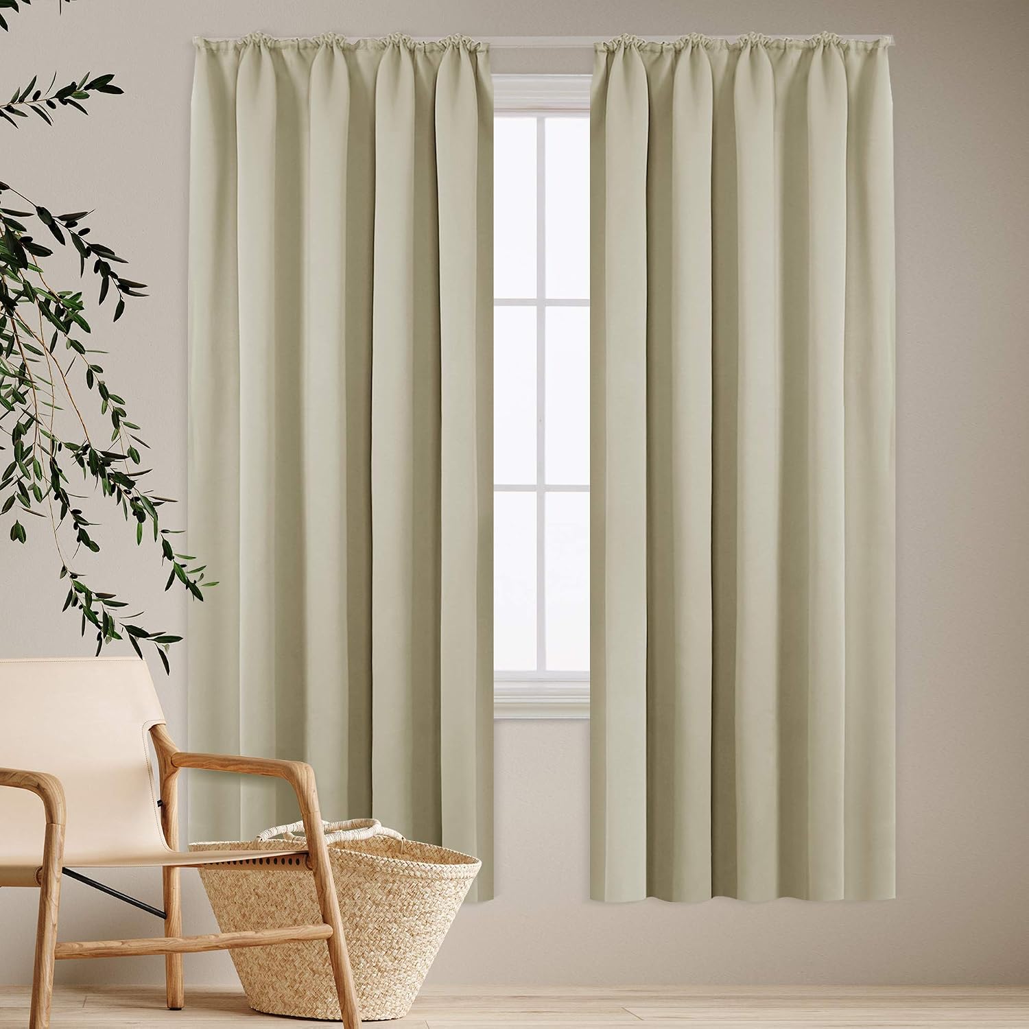 Detalle 2 de Deconovo verduisterend gordijn 140×260 cm, 2 panelen, beige met plooiband
