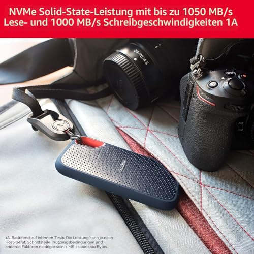 Detalle de SANDISK Extreme Portable SSD 1 TB – kompakte NVMe-Performance mit IP65-Schutz