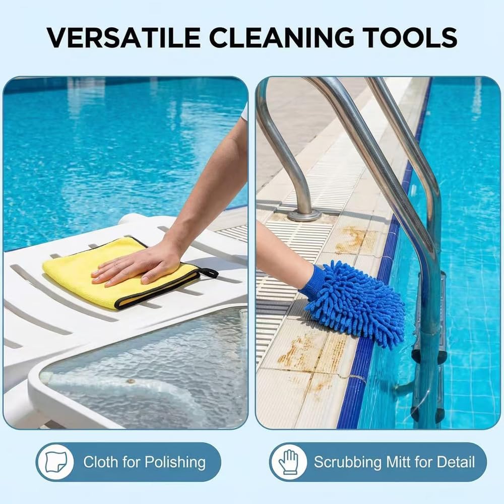 Thumbnail 3 de Pool Bürsten Set – verstellbare Teleskopstange bis 230 cm, 45 cm Reinigungsbürste inkl. Tuch und Handschuh